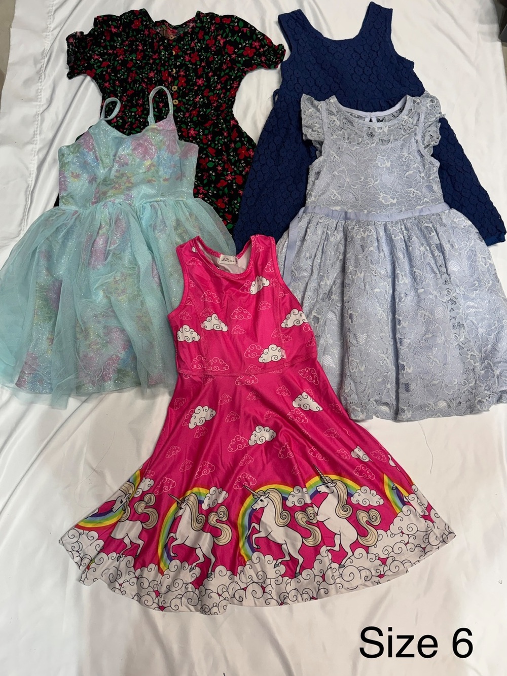Girls Unicorn & Lace Dress Bundle - Size 6